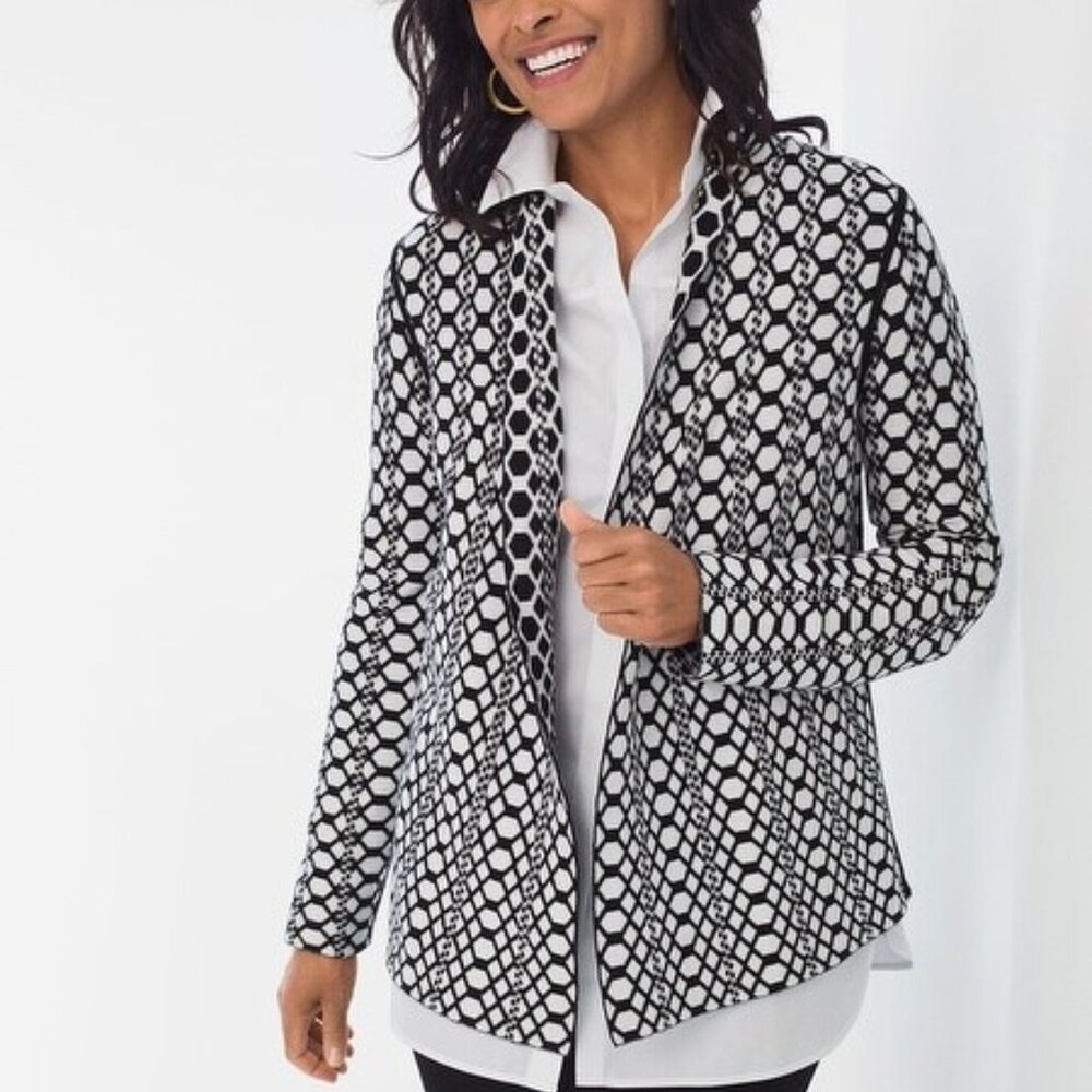 NWT Chico's REVERSIBLE GEOMETRIC KNIT CARDIGAN Sweater Jacket - Size 1 Small